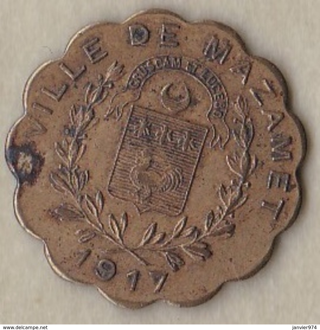 81. Tarn. Ville De Mazamet Alquier Frères. 5 Centimes 1917, En Laiton, Frappe Décalé. - Monetary / Of Necessity