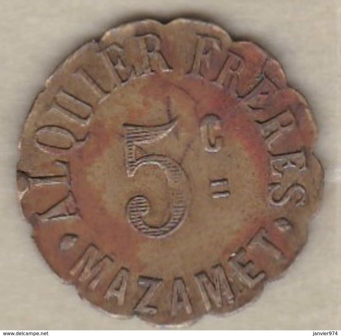 81. Tarn. Ville De Mazamet Alquier Frères. 5 Centimes 1917, En Laiton Rond Lobé - Monétaires / De Nécessité