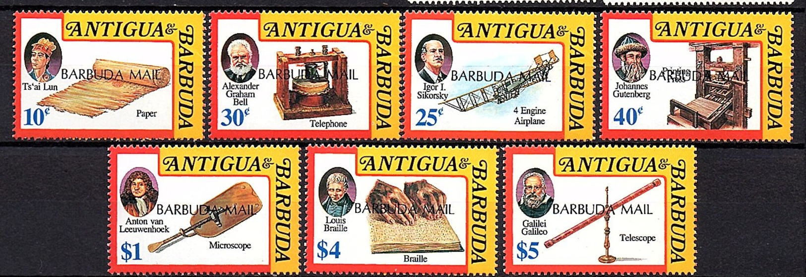 Antigua & Barbuda 1993 Braiille Bell Telephone, Gallilei Leeuwenhoek SG 1434-1441 (60 Cts Lacks) (205) - Antigua Y Barbuda (1981-...)