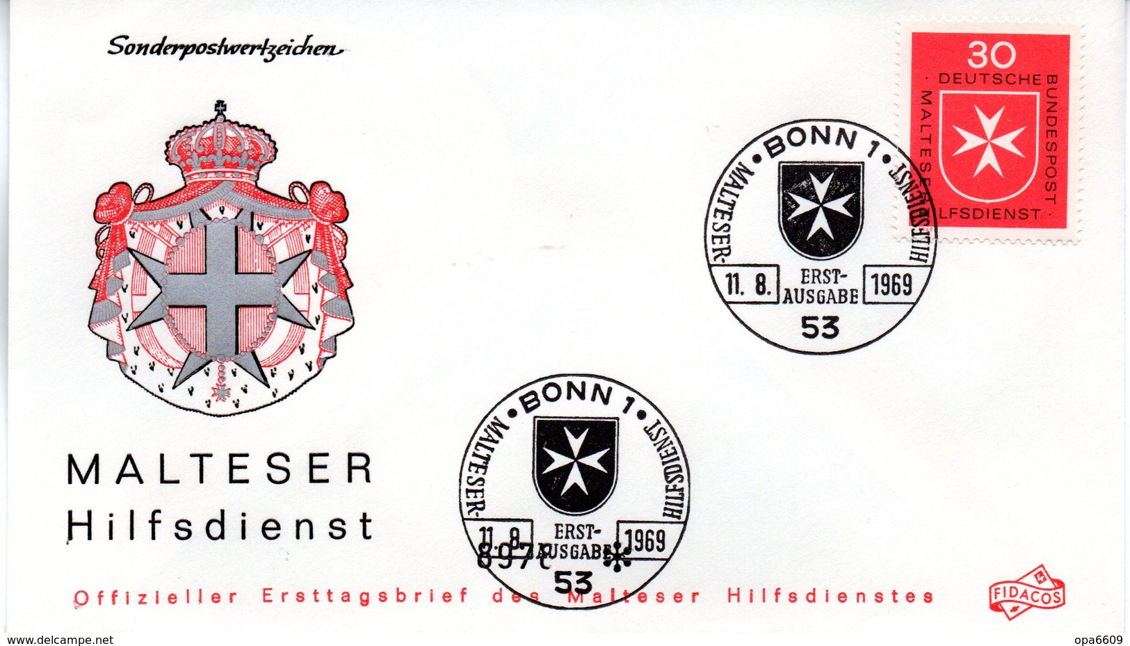 BRD Schmuck-FDC: "Malteser Hilfsdienst", Mi.600 ESSt 11.8.1969 BONN 1 - Sonstige & Ohne Zuordnung