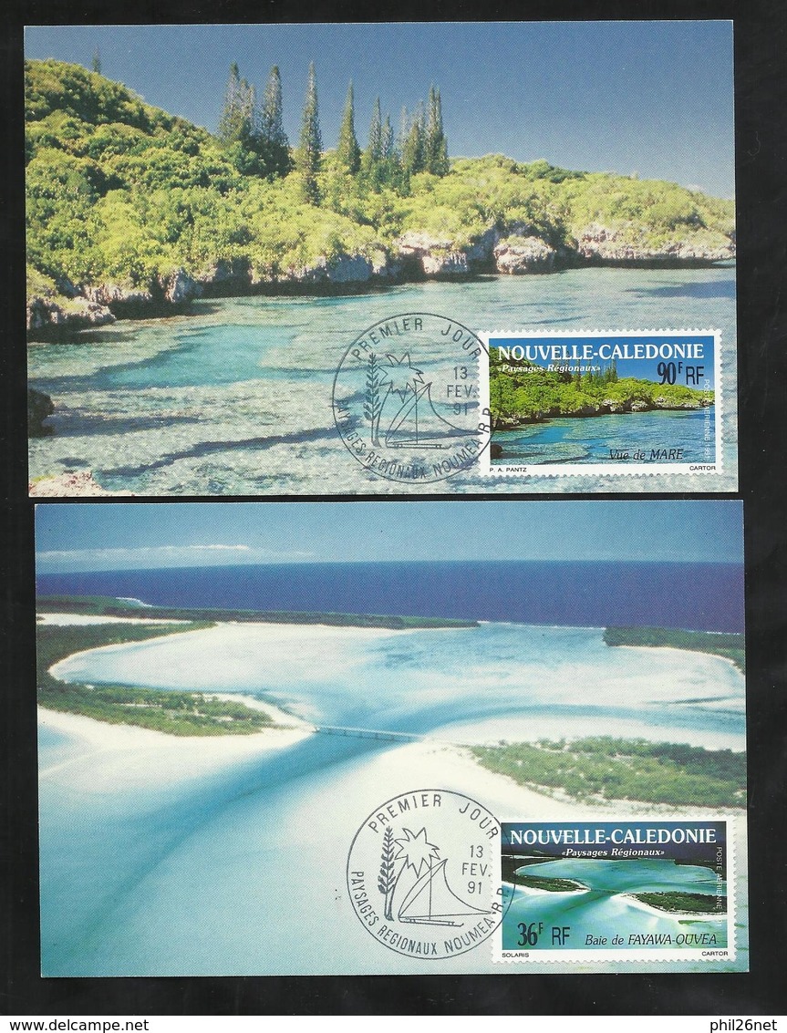 N.C.   2 Cartes Maximum  Premier Jour Nouméa Le 13/02/1991 Poste Aérienne  N°276 Et 277 Paysages  Calédoniens  TB - Lettres & Documents