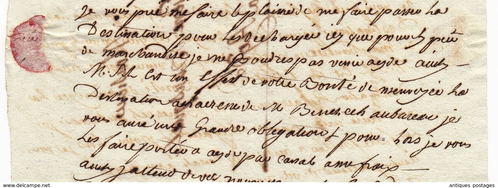 Lettre 1786 Sète Hérault Cette pour Agde Canal du Midi Benezech