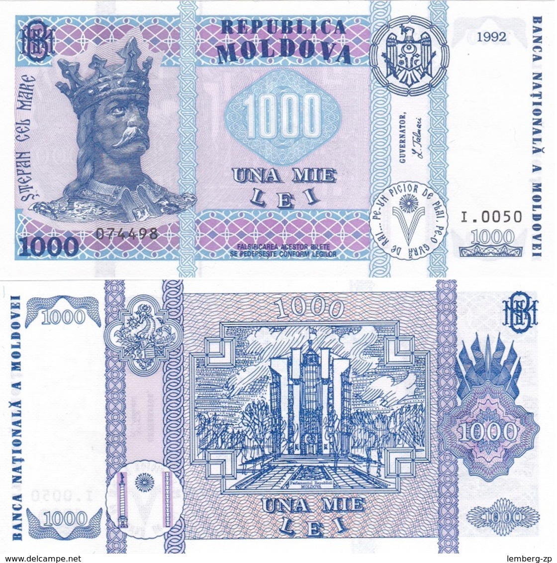 Moldova - 1000 Lei 1992 UNC Lemberg-Zp - Moldavie