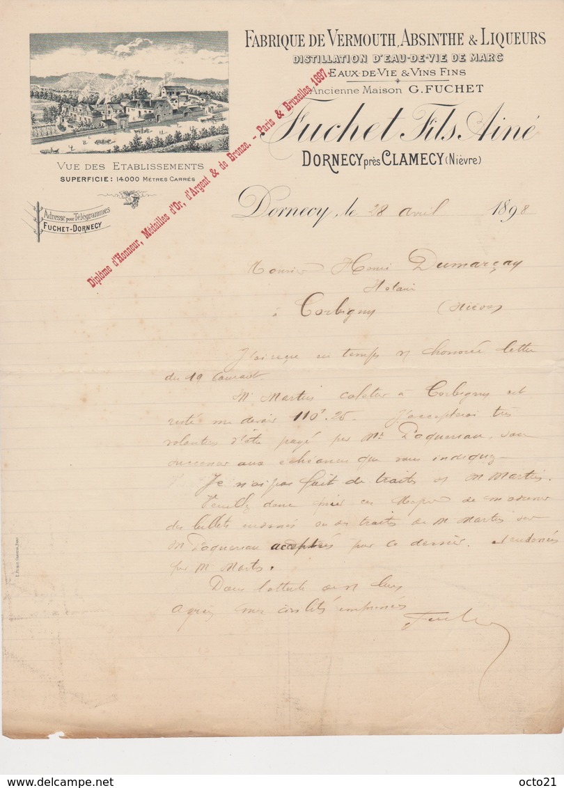 Fabrique De Vermouth , Absinthe &Liqueurs , Eaux De Vie &Vins Fins FUCHET Fils Ainé à DORNECY ( Nièvre) - 1800 – 1899