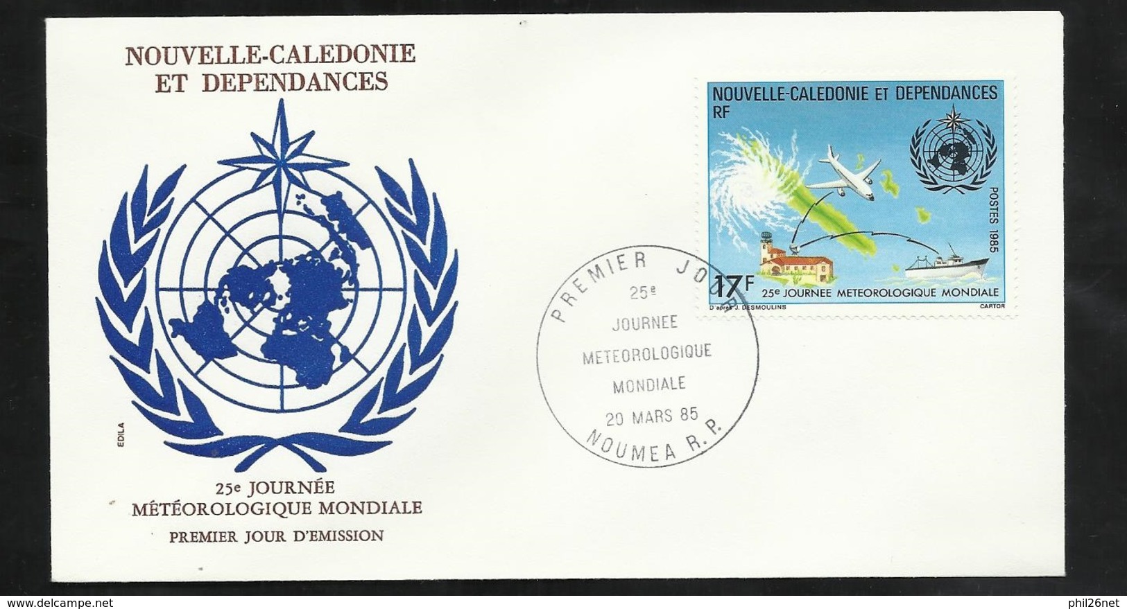 N.C.   Lettre Premier Jour Nouméa Le 20/03/1985 Le N° 500 Journée Météorologique Mondiale ONU     TB  - Klimaat & Meteorologie