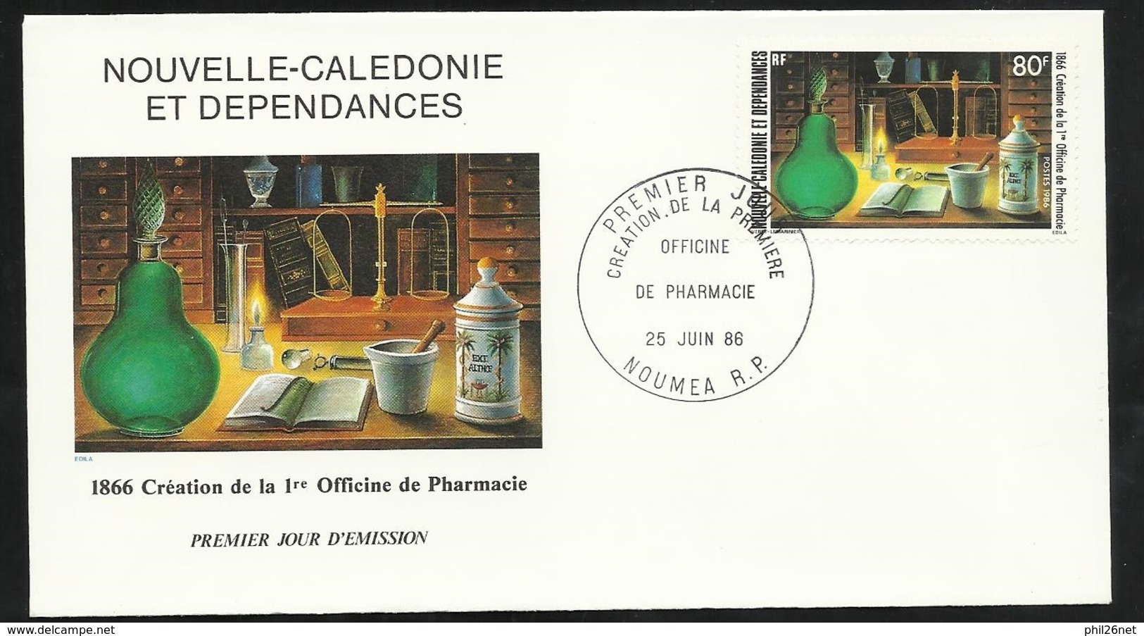 N.C.   Lettre Premier Jour Nouméa Le 25/06/1986 Le N° 519 120ème Ann. De La Première Officine De Pharmacie    TB  - Pharmacie