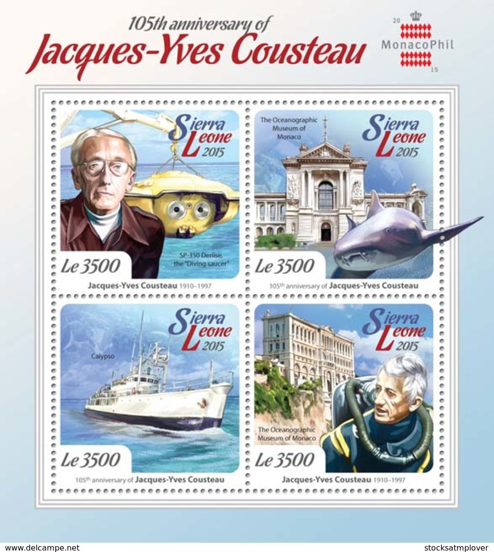 Sierra Leone 2015  Jacques-Yves Cousteau ,Oceanographic Museum Of Monaco, Ship - Sierra Leone (1961-...)