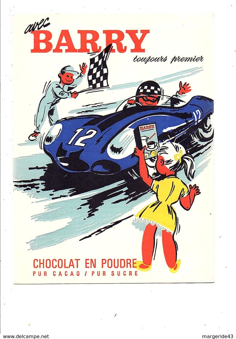 PROTEGE-CAHIER CHOCOLAT EN POUDRE BARRY - VOITURE DE COURSE - Protège-cahiers