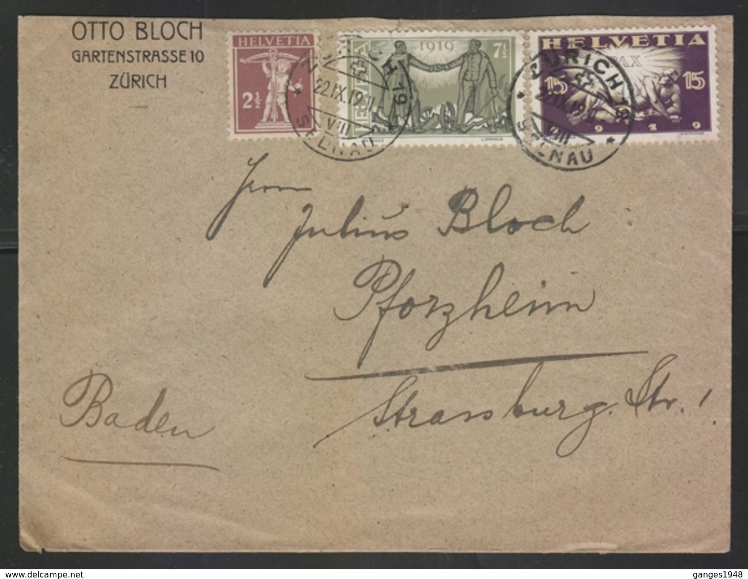 Switzerland 1919 Pax Stamps Mailed Cover To Germany # 17652 - Covers & Documents