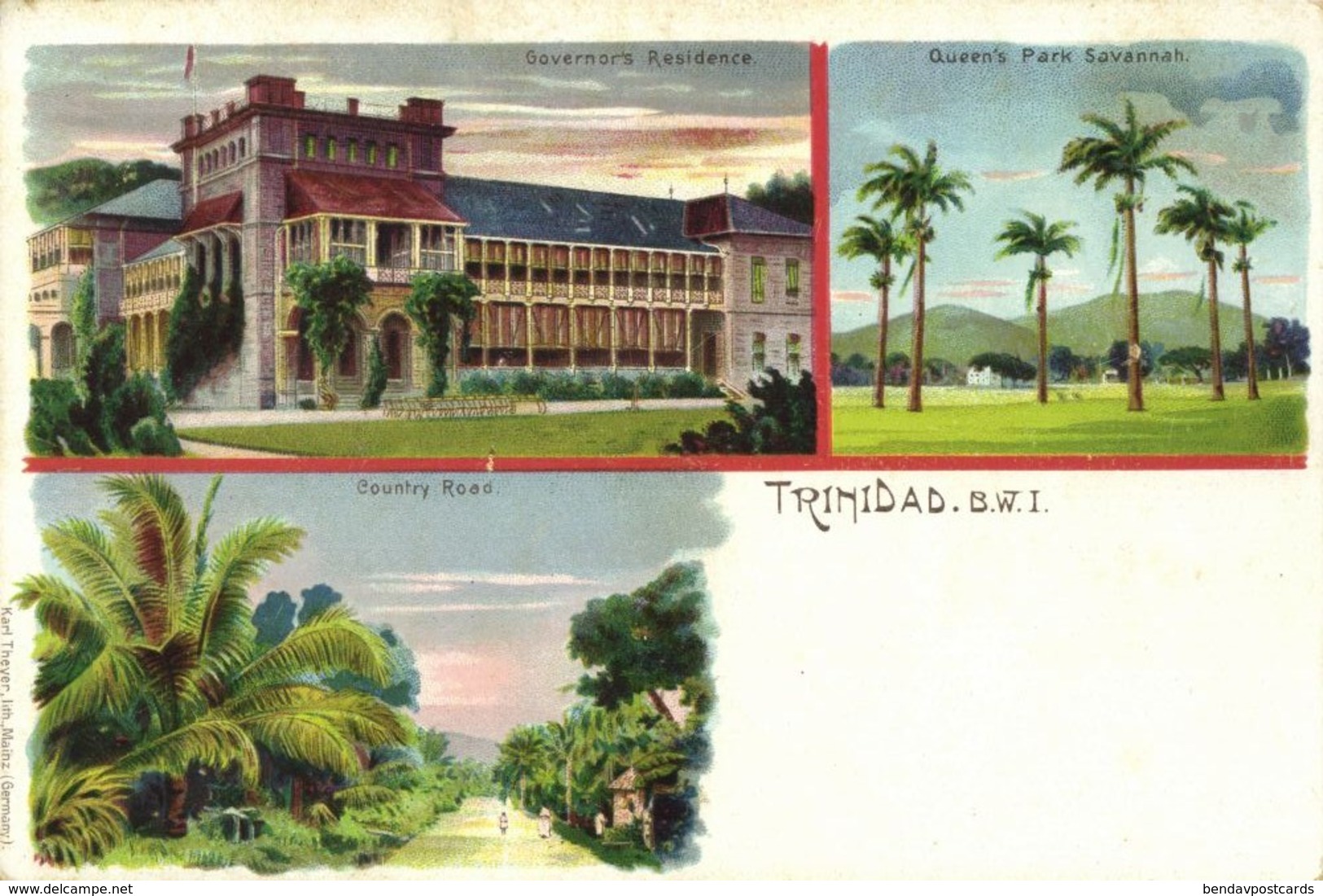 Trinidad B.W.I., Government Residence, Queens Park 1899 Litho Multiview Postcard - Trinidad