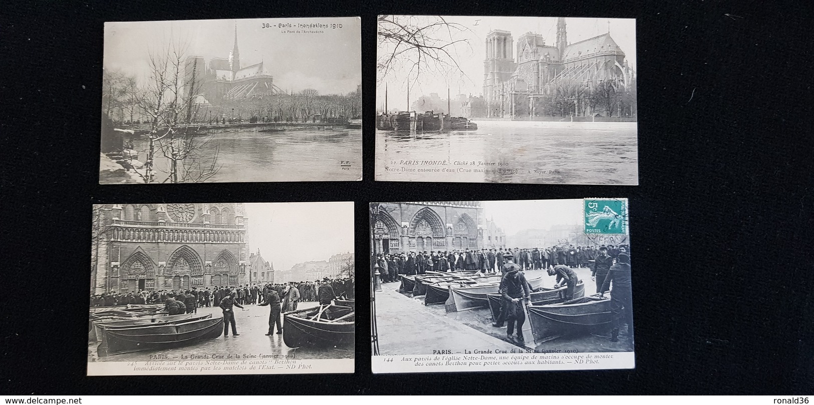 4 Cp 75 PARIS Inondé église Cathédrale Notre Dame N D De Paris Facade Rosace Tours Flèche Abside Crue 1910 Inondations - Notre Dame De Paris