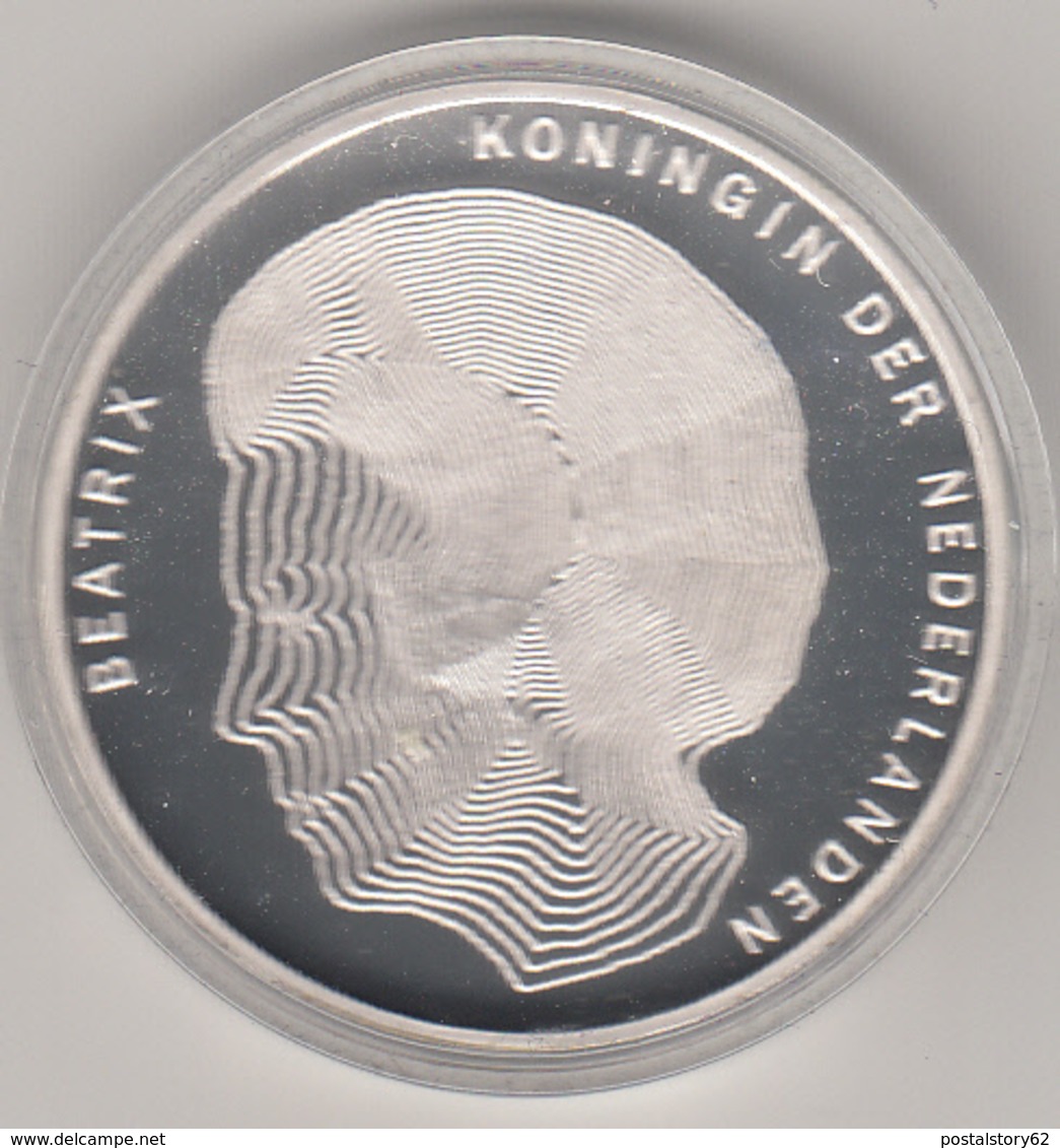 Fifty Guilder Coin 1990 Centennial Of Four Queens Silver 925% 25 Grams Proof Con Astuccio Originale - 1980-2001 : Beatrix