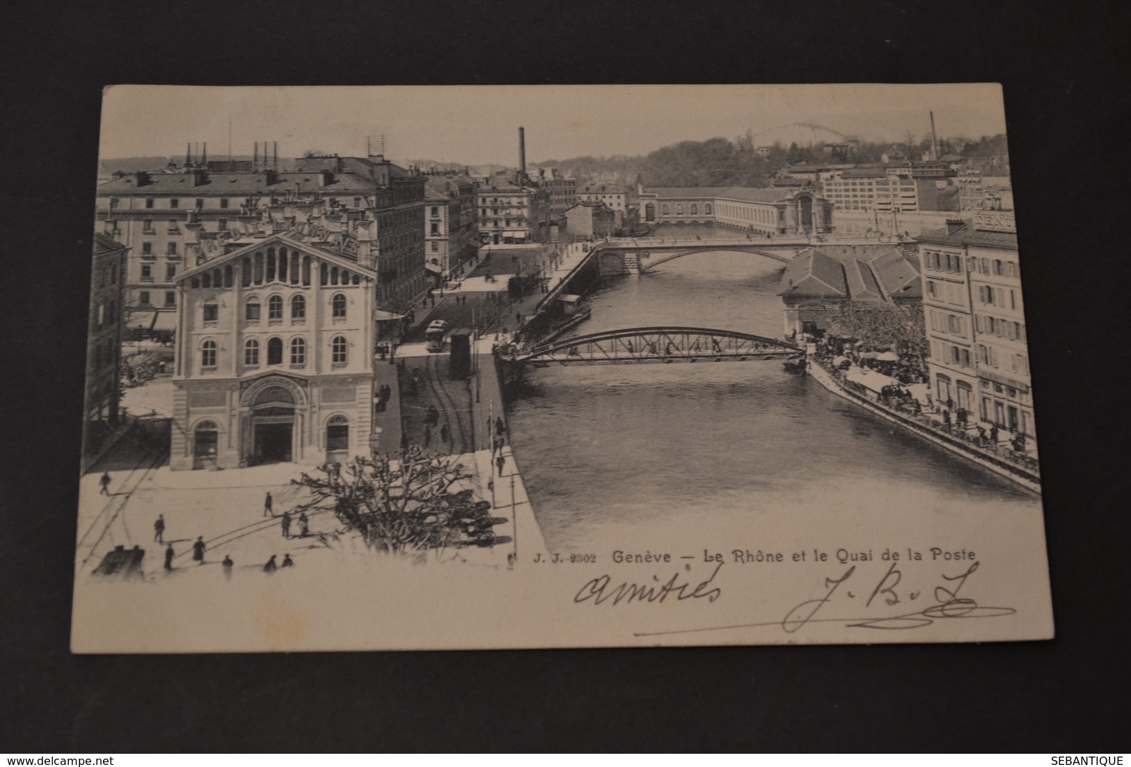 Carte Postale 1900 Suisse Genève Le Rhone Et Le Quai De La Poste - Genève