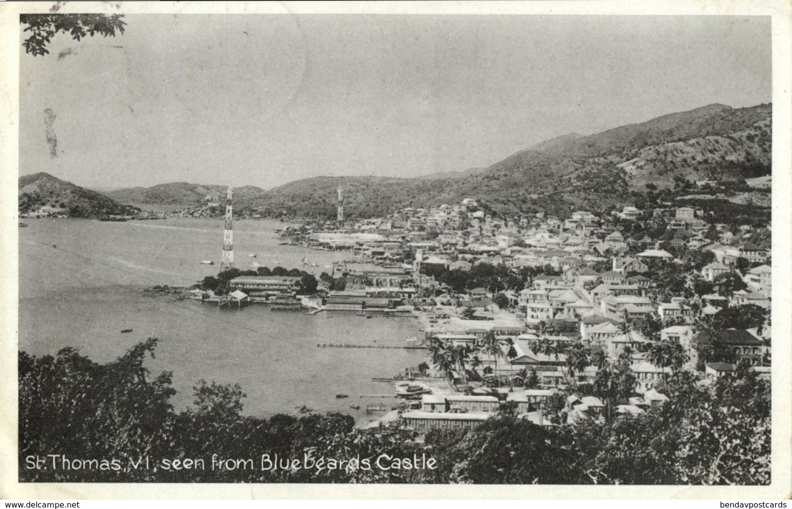 St. Thomas, V.I., Town Seen From Blue Beards Castle (1937) Postcard - Virgin Islands, US