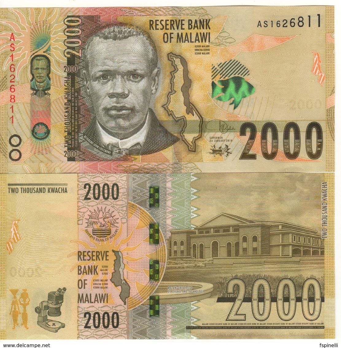 MALAWI  New Date  JUST ISSUED.   2'000 Kwacha   Dated 1st Jan. 2018  UNC  (P69b) - Malawi