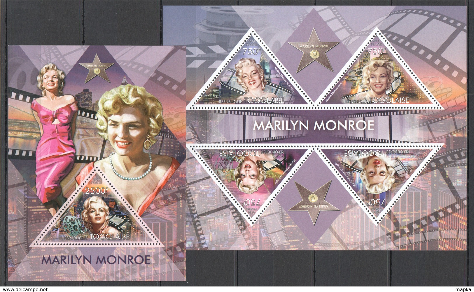 WW284 2013 TOGO TOGOLAISE FAMOUS PEOPLE TRIBUTE TO LEGENDARY MARILYN MONROE KB+BL MNH - Acteurs