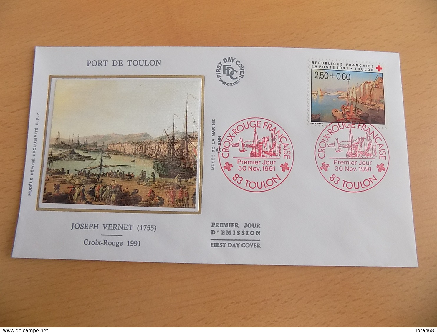 FDC France : Port De Toulon, Croix Rouge, Tableau De Vernet - Toulon 30/11/1991 - 1990-1999