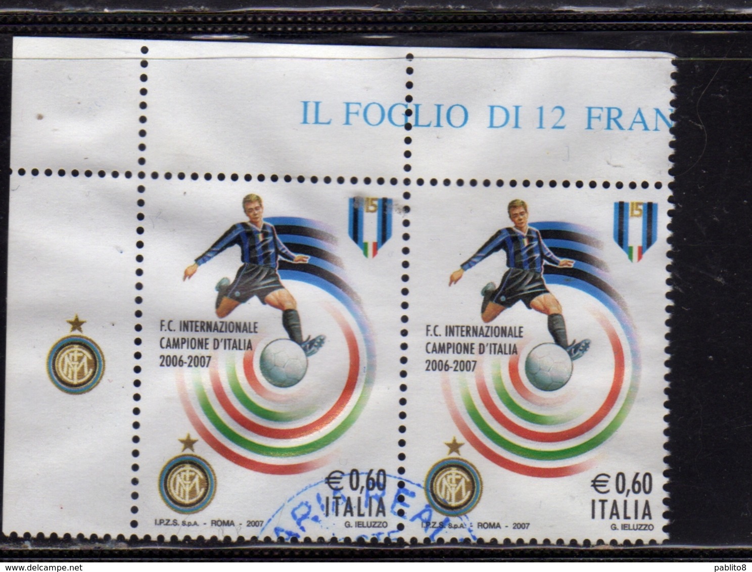 ITALIA REPUBBLICA ITALY REPUBLIC 2007 LO SCUDETTO ALL'INTER CAMPIONE DI CALCIO € 0,60 USATO USED OBLITERE' - 2001-10: Usati