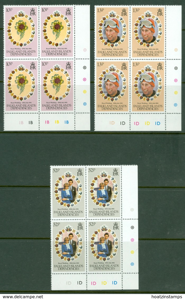 Falkland Islands Dep: 1981   Royal Wedding       MNH Corner Blocks Of 4 - Falkland Islands