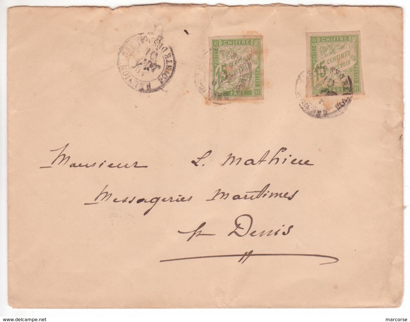 10 JANV 1901 TAXE Utilisé Comme Timbre-poste (pénurie) POINTE-DES-GALETS Réunion RARE LETTRE 2ème échelon!! - Lettres & Documents