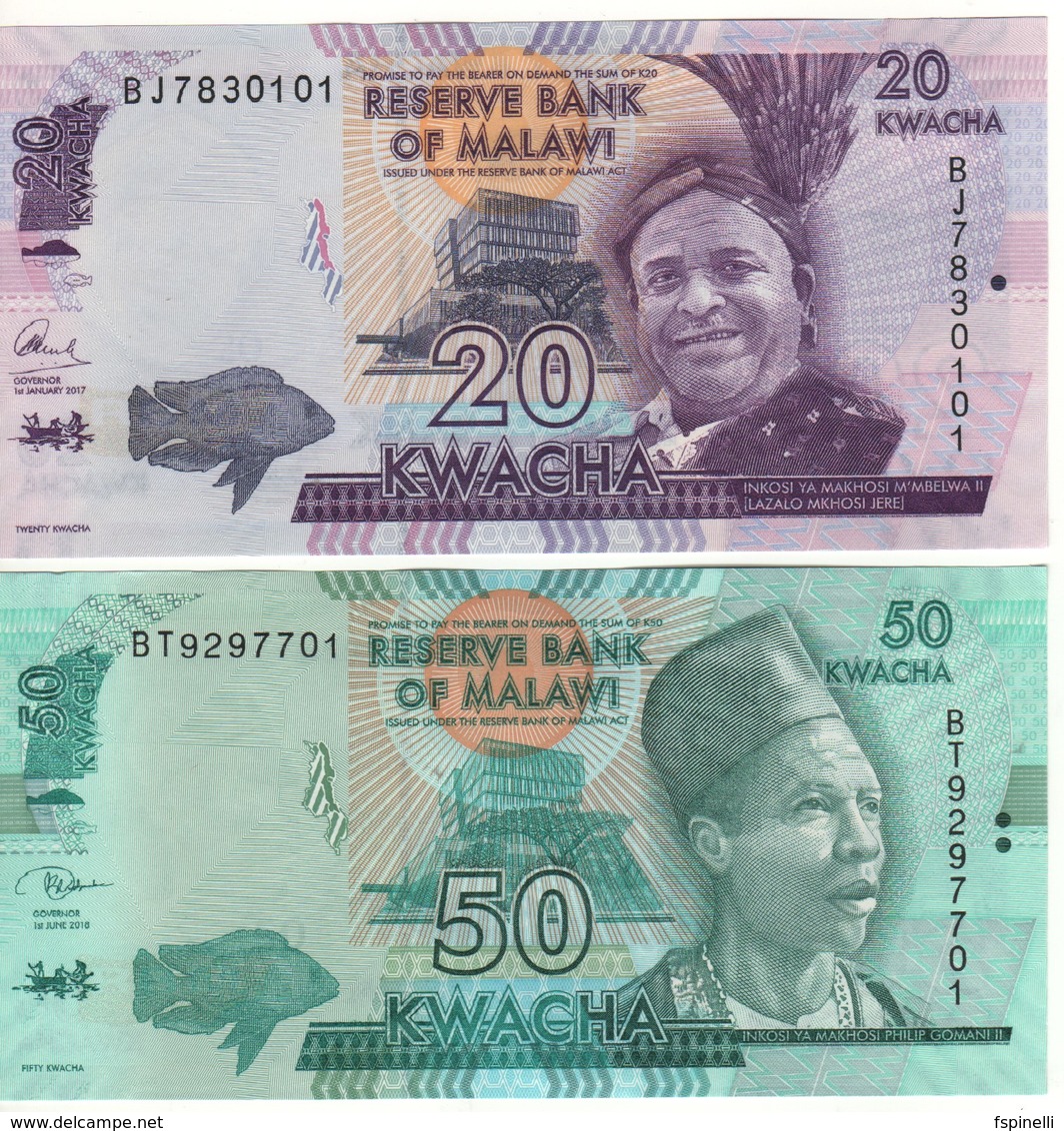 MALAWI  New Date 20 & 50 Kwacha   Dated   1st January 2017 & 1st June2018  UNC    ( P63c  & P64e ) - Malawi