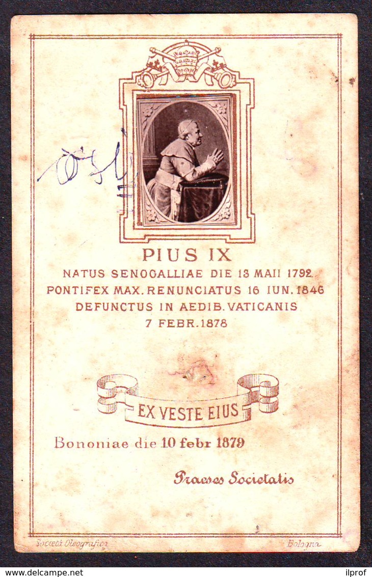 Pio IX Papa. Bromofoto Applicata, Reliquia Mancante, Vecchio Santino  Con Preghiera - Religione & Esoterismo
