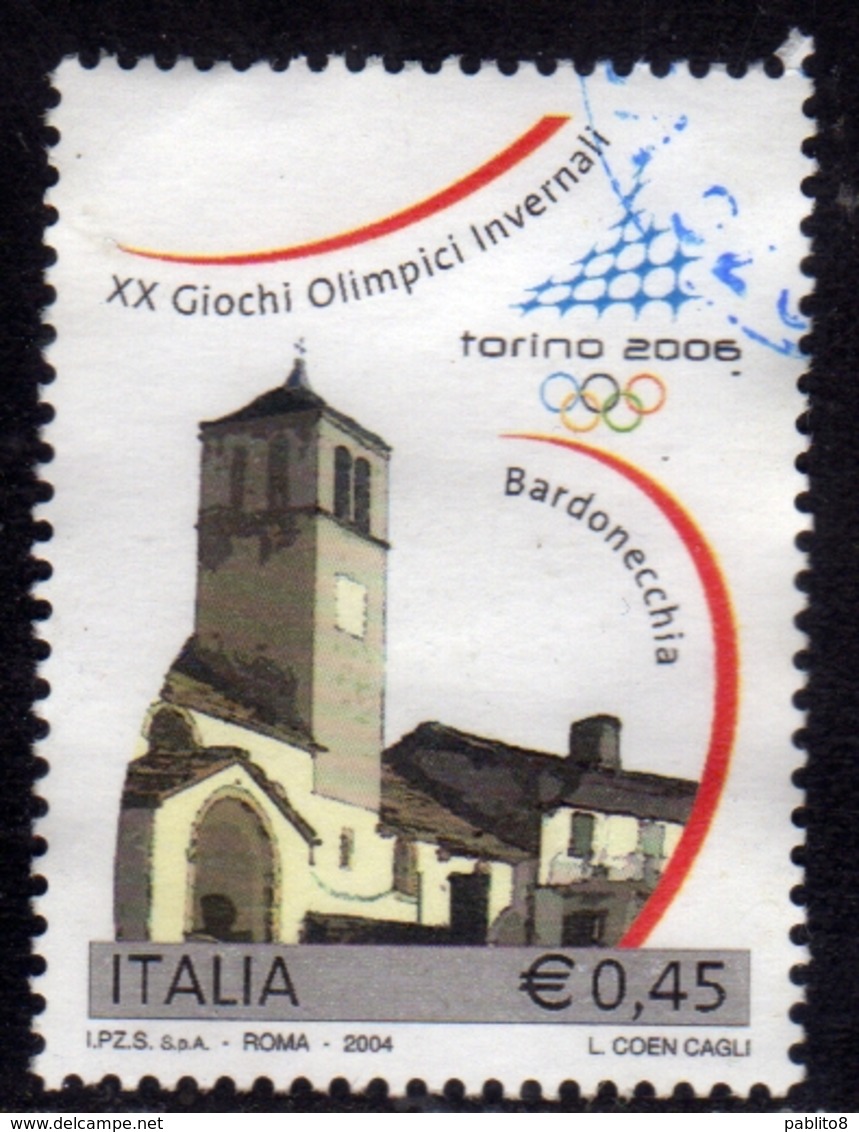 ITALIA REPUBBLICA ITALY 2004 GIOCHI OLIMPICI INVERNALI TORINO 2006  € 0,45 S. PIETRO APOSTOLO BARDONECCHIA USATO USED - 2001-10: Oblitérés