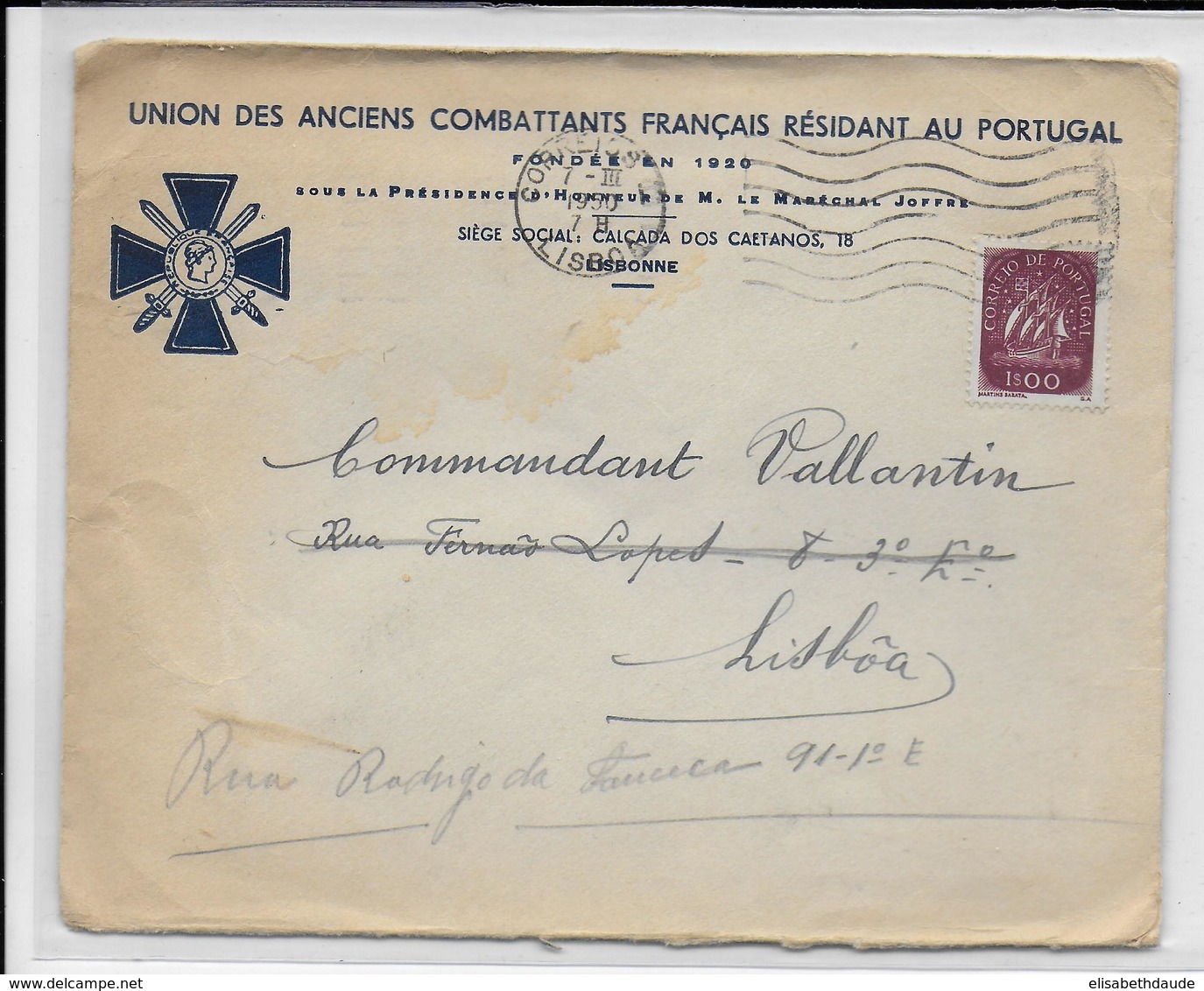 PORTUGAL - 1950 - ENVELOPPE ILLUSTREE "UNION DES ANCIENS COMBATTANTS FRANCAIS RESIDANT AU PORTUGAL" De LISBOA - Lettres & Documents
