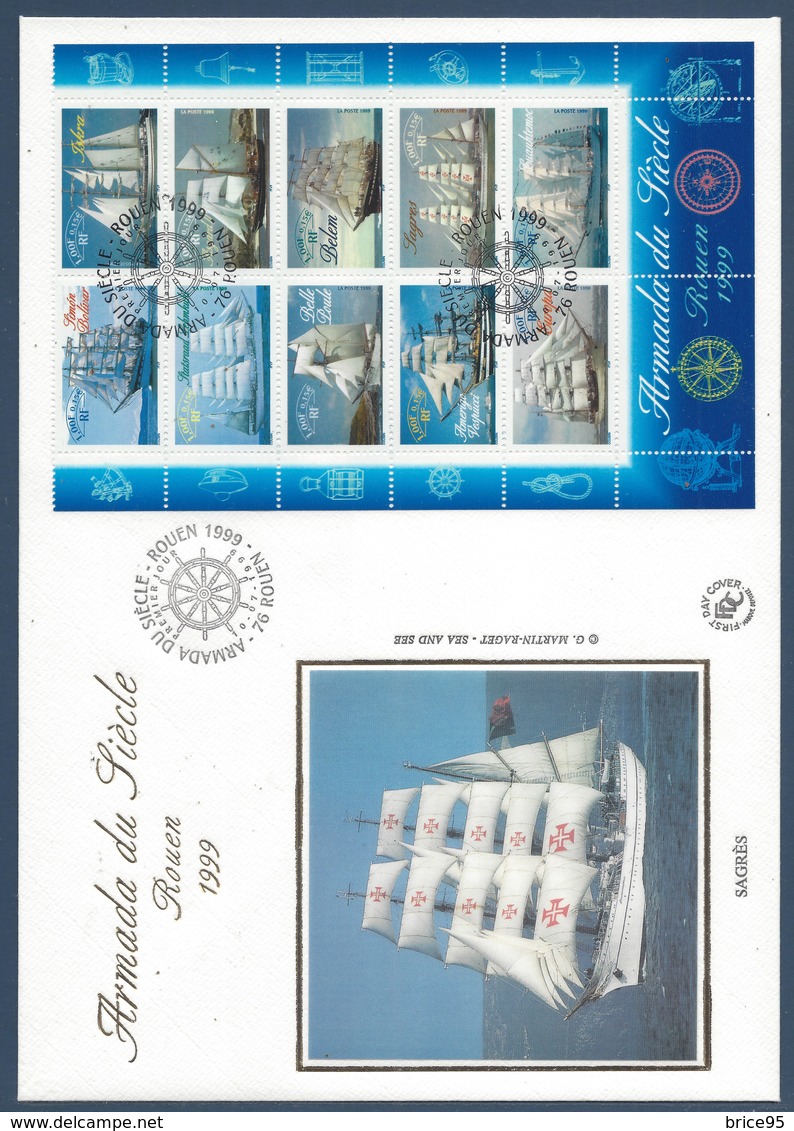 France FDC - Premier Jour - YT Bloc N° 25 - Grand Format - Bateaux Rouen - 1999 - 1990-1999