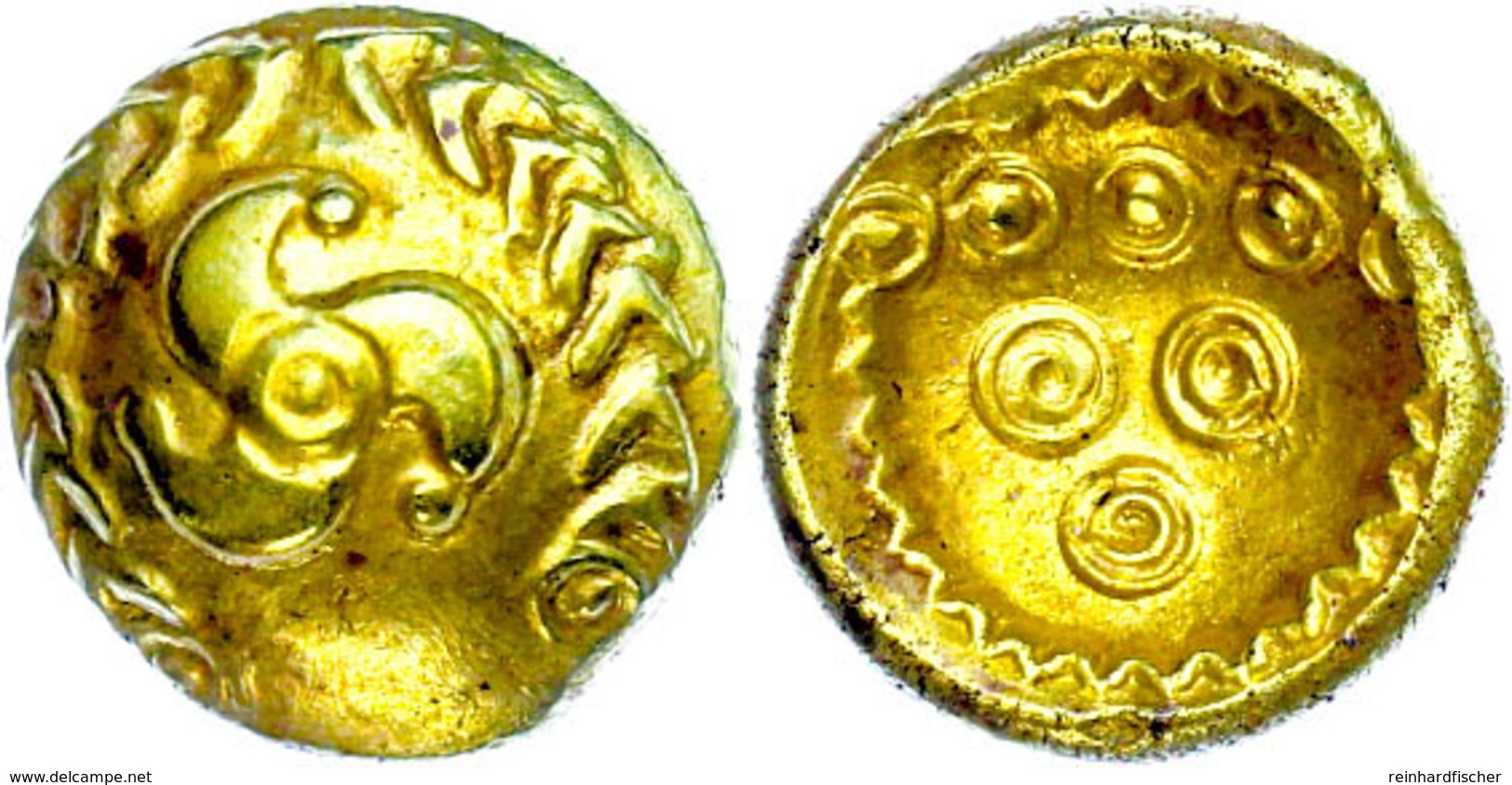 Hessen, Gold-Stater (7,16g), Regenbogenschüsselchen, 1. Jhd. V. Chr.. Av. Triskeles Im Dreiviertel-Blätterkranz. Rev: Dr - Gauloises