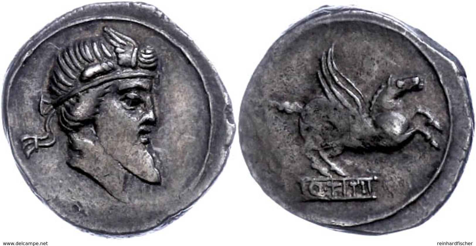 Q. Titius, Denar (3,90g), 90 V. Chr., Rom. Av: Liberkopf Nach Rechts. Rev: Pegasus Auf Basis Nach Rechts, Darauf "Q TITI - Republic (280 BC To 27 BC)