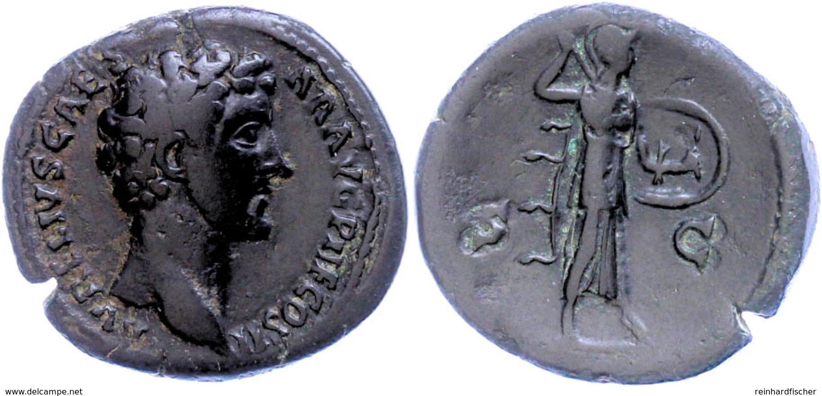 Marcus Aurelius, 139-161, As (12,90g). Av: Kopf Nach Rechts, Darum Umschrift. Rev: Stehende Minerva Mit Schild Und Speer - Other & Unclassified