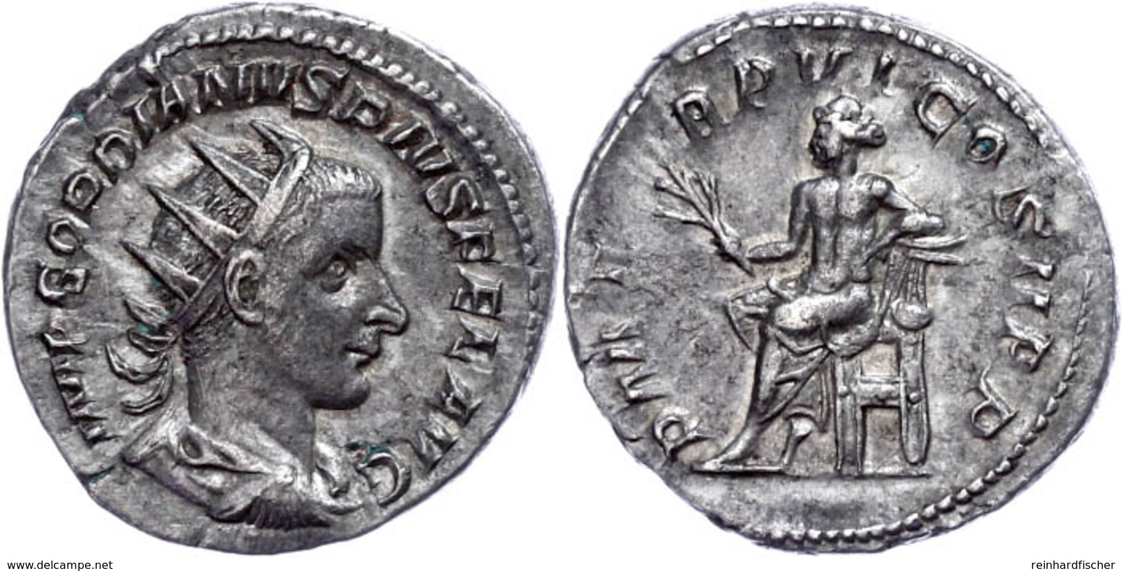 Gordianus III., 238-244, Antoninian (4,23g). Av: Büste Nach Rechts, Darum Umschrift. Rev: Thronender Apollo Nach Links,  - Sonstige & Ohne Zuordnung