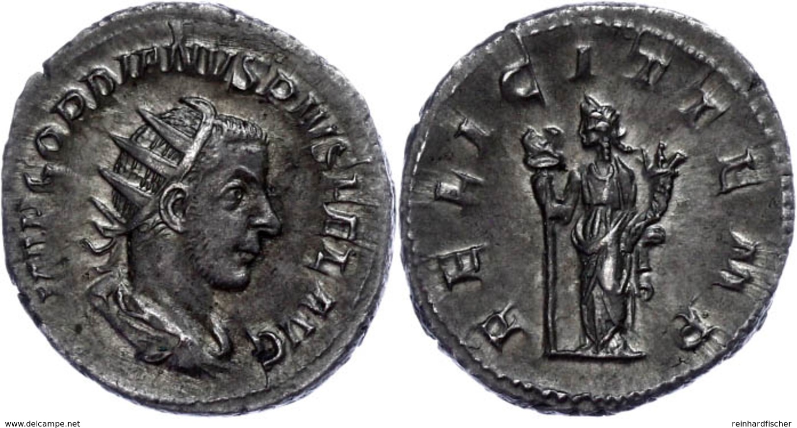 Gordianus III., 238-244, Antoninian (4,28g). Av: Büste Nach Rechts, Darum Umschrift. Rev: Stehende Felicitas Nach Links, - Autres & Non Classés
