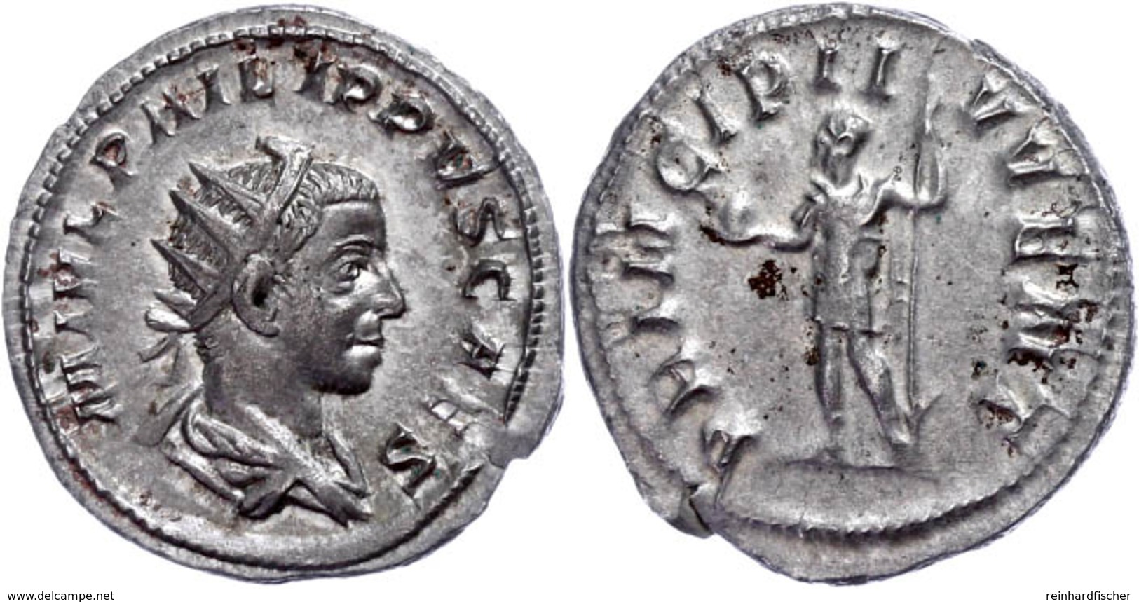 Philippus II., 244-247, Antoninian (3,61g). Av: Büste Nach Rechts, Darum Umschrift. Rev: Stehender Kaiser In Rüstung Nac - Autres & Non Classés