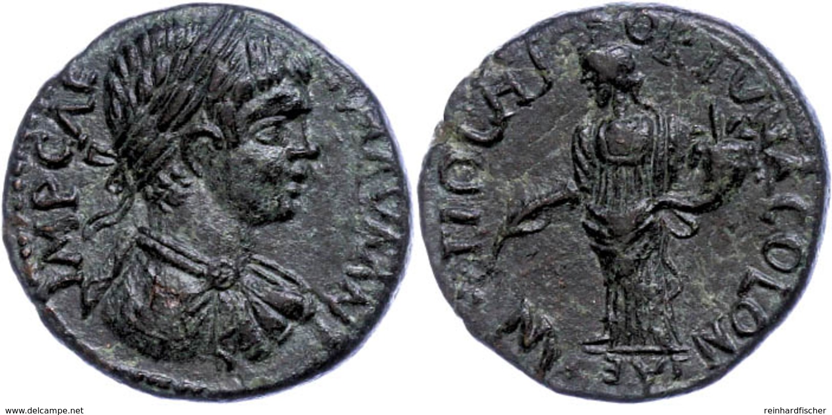Pisidien, Antiochia, Æ (5,35g), Caracalla, 198-203. Av: Büste Nach Rechts, Darum "IMP CAEM AVR AN". Rev: Stehende Fortun - Röm. Provinz