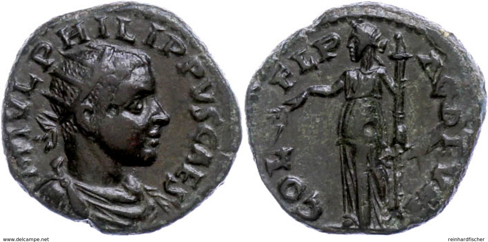 Thrakien, Deultum, Æ (5,90g), Philippus II., 244-247. Av: Büste Nach Rechts, Darum "M IVL PHILIPPVS CAES". Rev: Stehende - Röm. Provinz