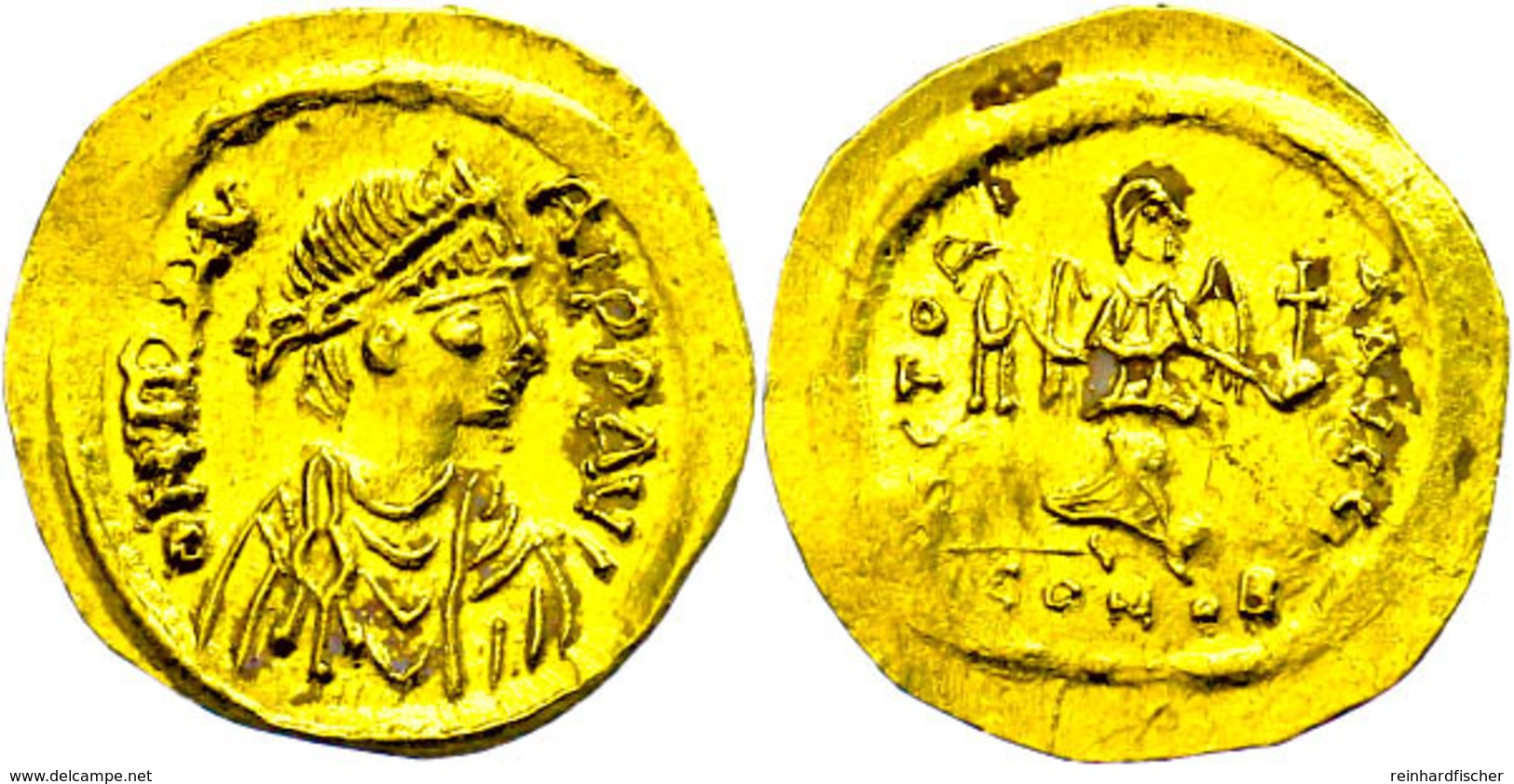 Mauricius Tiberius, 582-602, Semissis (2,15g), Konstantinopel. Av: Brustbild Nach Rechts, Darum Umschrift. Rev: Victoria - Byzantine