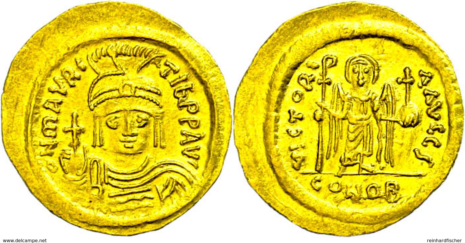 Mauricius Tiberius, 582-602, Solidus (4,50g), Konstantinopel. Av: Brustbild Mit Schild Und Kreuzglobus Von Vorn, Darum U - Byzantinische Münzen