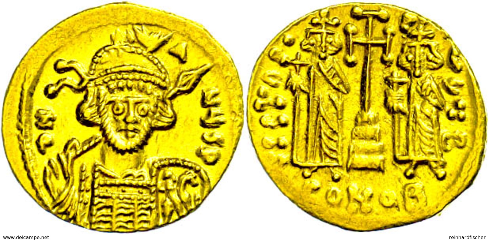 Constantinus IV. Pogonatus Mit Heraclius Und Tiberius, 668-685, Solidus (4,45g), Konstantinopel. Av: Büste Mit Schild Un - Byzantinische Münzen