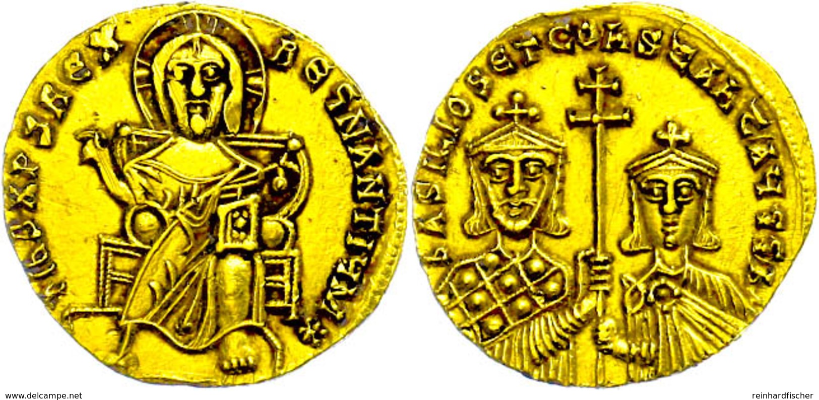 Basilius I., 867-886, Solidus (4,40g), Konstantinopel. Av: Thronender Christus Von Vorn, Darum Umschrift. Rev: Die Brust - Byzantinische Münzen