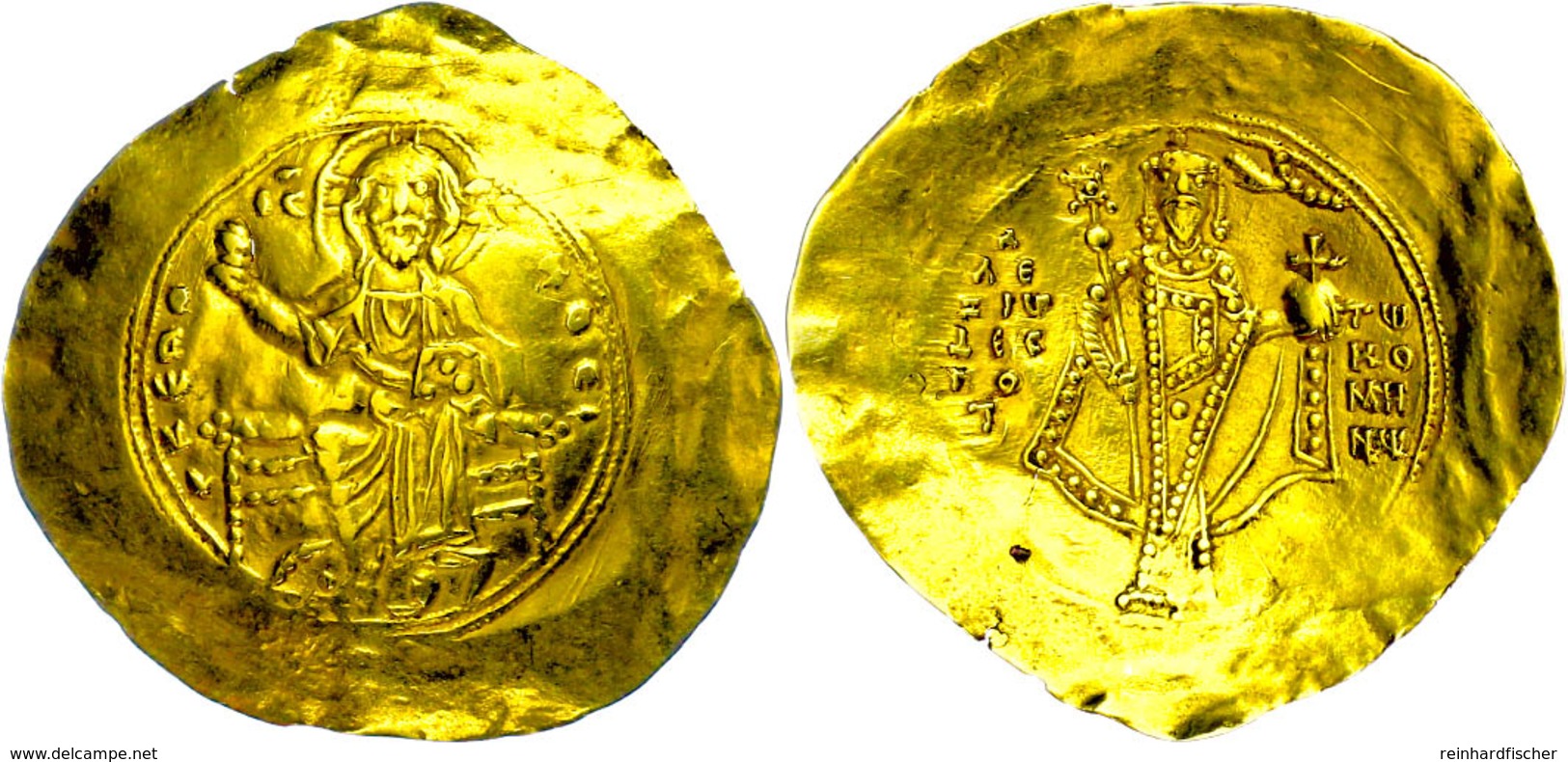 Alexius I. Comnenus, Hyperpyron (4,33g), 1081-1118, Konstantinopel. Av: Thronender Christus Von Vorn. Rev: Stehender Kai - Byzantinische Münzen