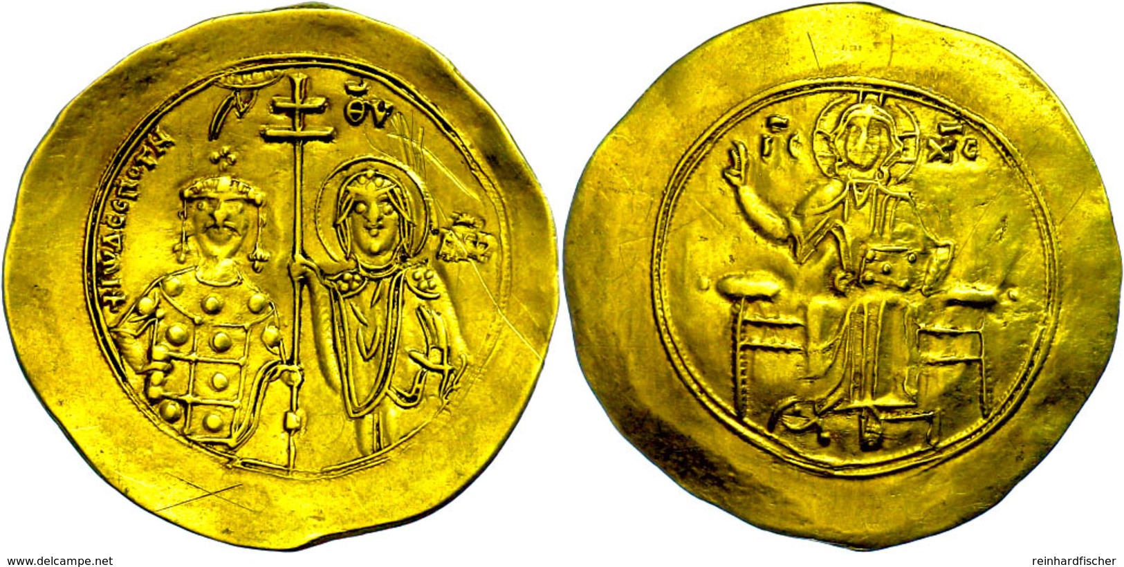 Johannes II. Comnenus, Hyperpyron (4,35g), 1118-1143, Konstantinopel. Av: Thronender Christus Von Vorn. Rev: Die Hüftbil - Byzantinische Münzen