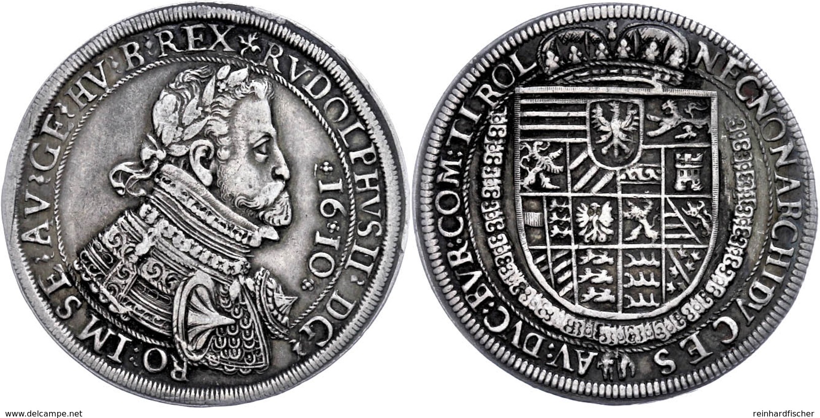Taler, 1610, Rudolf II., Hall, Mm. Ferdinand Leffler, Dav. 3007 Var., Ss.  Ss - Austria