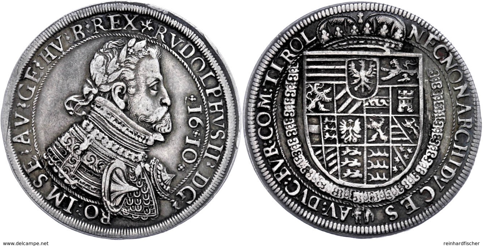 Taler, 1610, Rudolf II., Hall, Mm. Ferdinand Leffler, Dav. 3007 Var., Ss.  Ss - Oesterreich