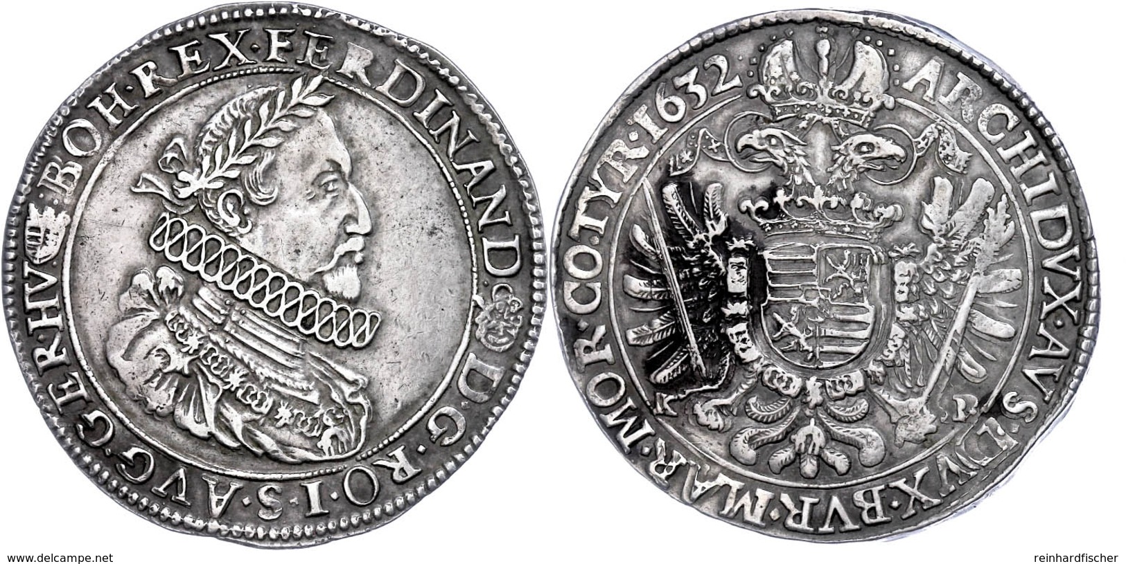 Taler, 1632, Ferdinand II., Kremnitz, Dav. 3129, Ss+. - Austria