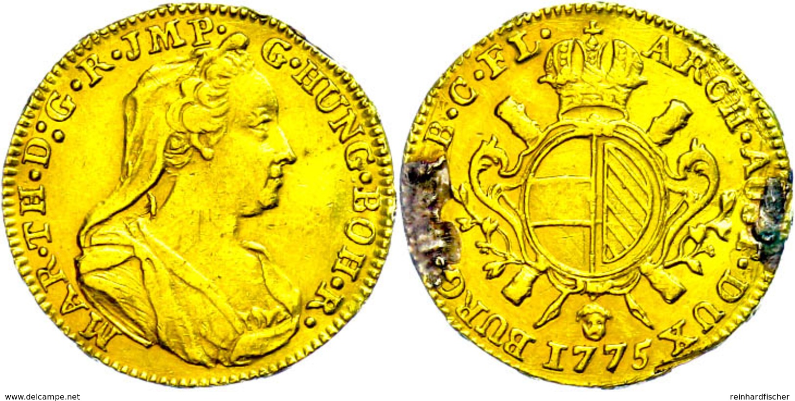 Souverain D'or (5,48g), 1775, Maria Theresia, Brüssel (Engelskopf), Eypeltauer 449, Fb. 138, Fassungsspuren/Broschierspu - Oesterreich