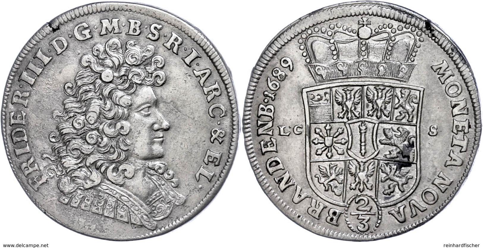 Gulden (2/3 Taler), 1689, Friedrich Wilhelm, LCS (Berlin), Dav. 270, Schrötlingsfehler Am Rand, Zaponiert, Ss-vz.  Ss-vz - Sonstige & Ohne Zuordnung