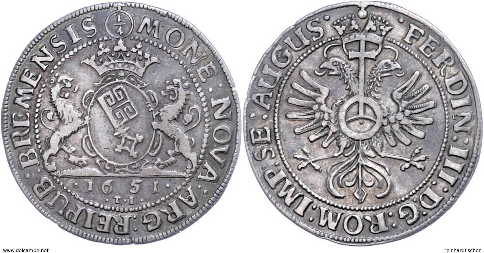 1/4 Taler, 1651, Mit Titel Ferdinand III., Jungk 541, Schöne Patina, Ss+. - Sonstige & Ohne Zuordnung