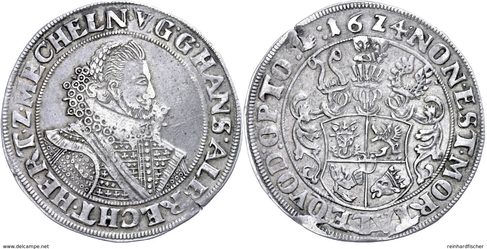 Taler, 1624, Johann Albrecht II., Gnoien, Dav. 7058, Kl.Schrötlingsriss Am Rand, Ss. Selten!  Ss - Sonstige & Ohne Zuordnung